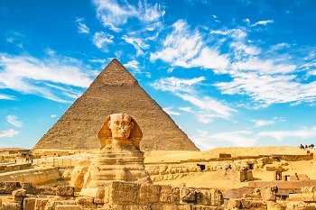 The Giza Sphinx, an iconic ancient monument in Egypt.
