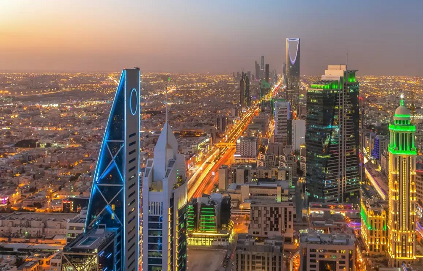 Night panorama of downtown of Riyadh city, Saudi Arabia