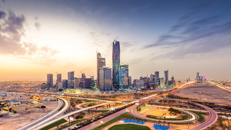 Night panorama of downtown of Riyadh city, Saudi Arabia
